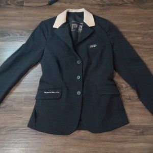GPA Grand Prix Double Clear black riding jacket tan collar size s